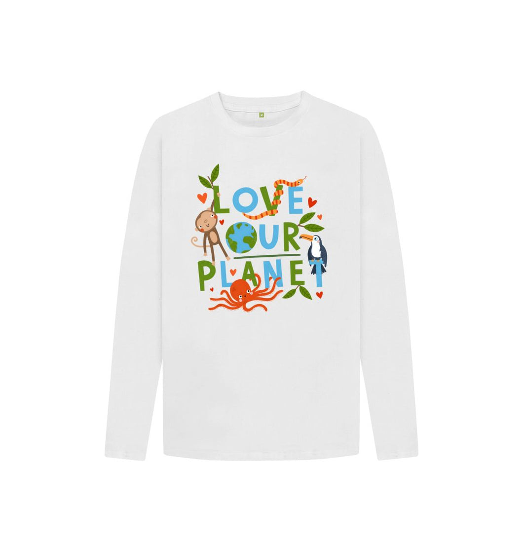 White Love Our Planet Kid's Long Sleeve Shirt