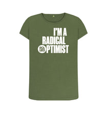 Load image into Gallery viewer, Khaki Cool Earth I&#39;m a Radical Optimist T-shirt Forest Green W
