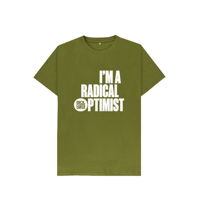Moss Green Cool Earth I'm a Radical Optimist Kids T-shirt Forest Green