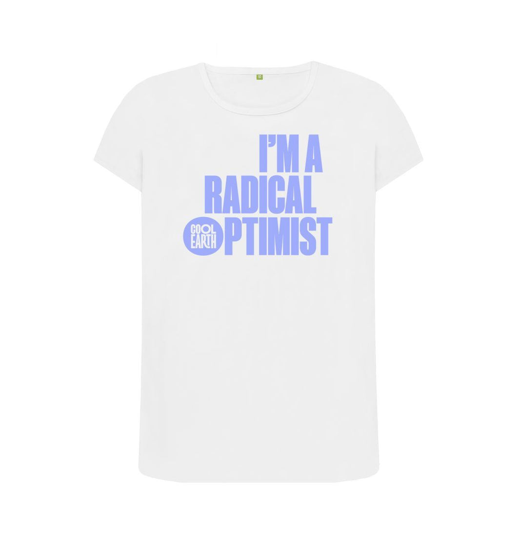 White Cool Earth I'm a Radical Optimist T-shirt W Blue